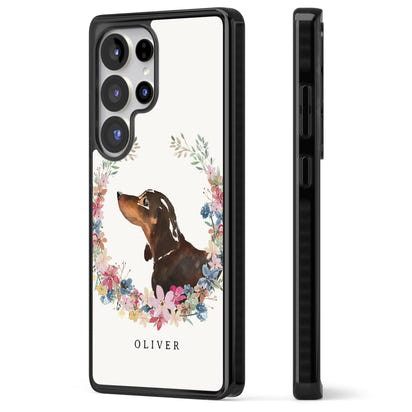 Personalised Black & Tan Dachshund Floral Portrait