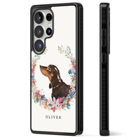 Personalised Black & Tan Dachshund Floral Portrait