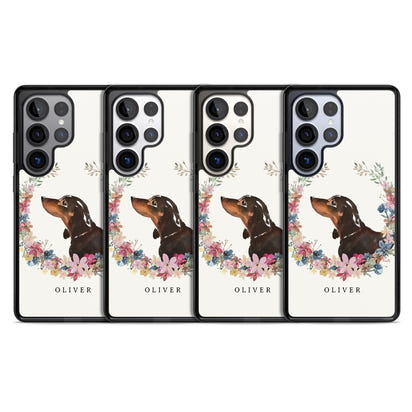 Personalised Black & Tan Dachshund Floral Portrait