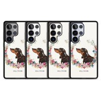 Personalised Black & Tan Dachshund Floral Portrait