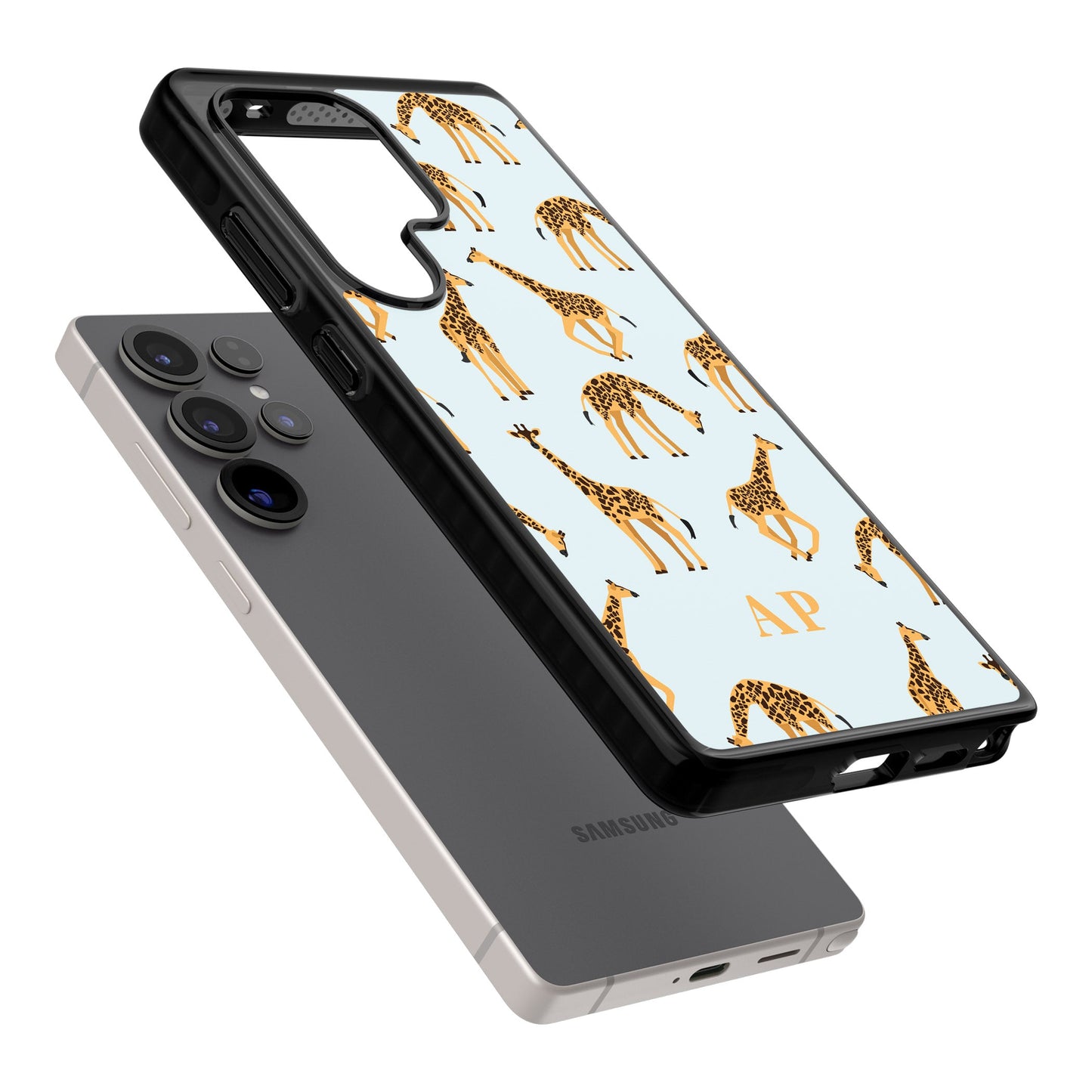 Personalisiertes Safari-Giraffenmuster auf Blau