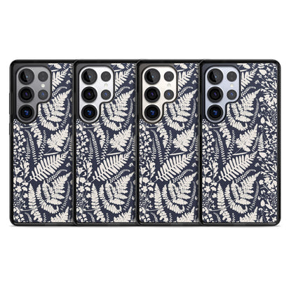 Fleurs sauvages et fougères sur fond bleu marine