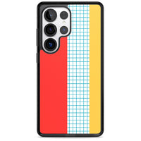 Grille abstraite rouge, bleue, jaune