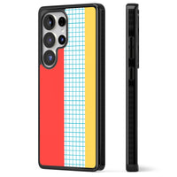 Grille abstraite rouge, bleue, jaune