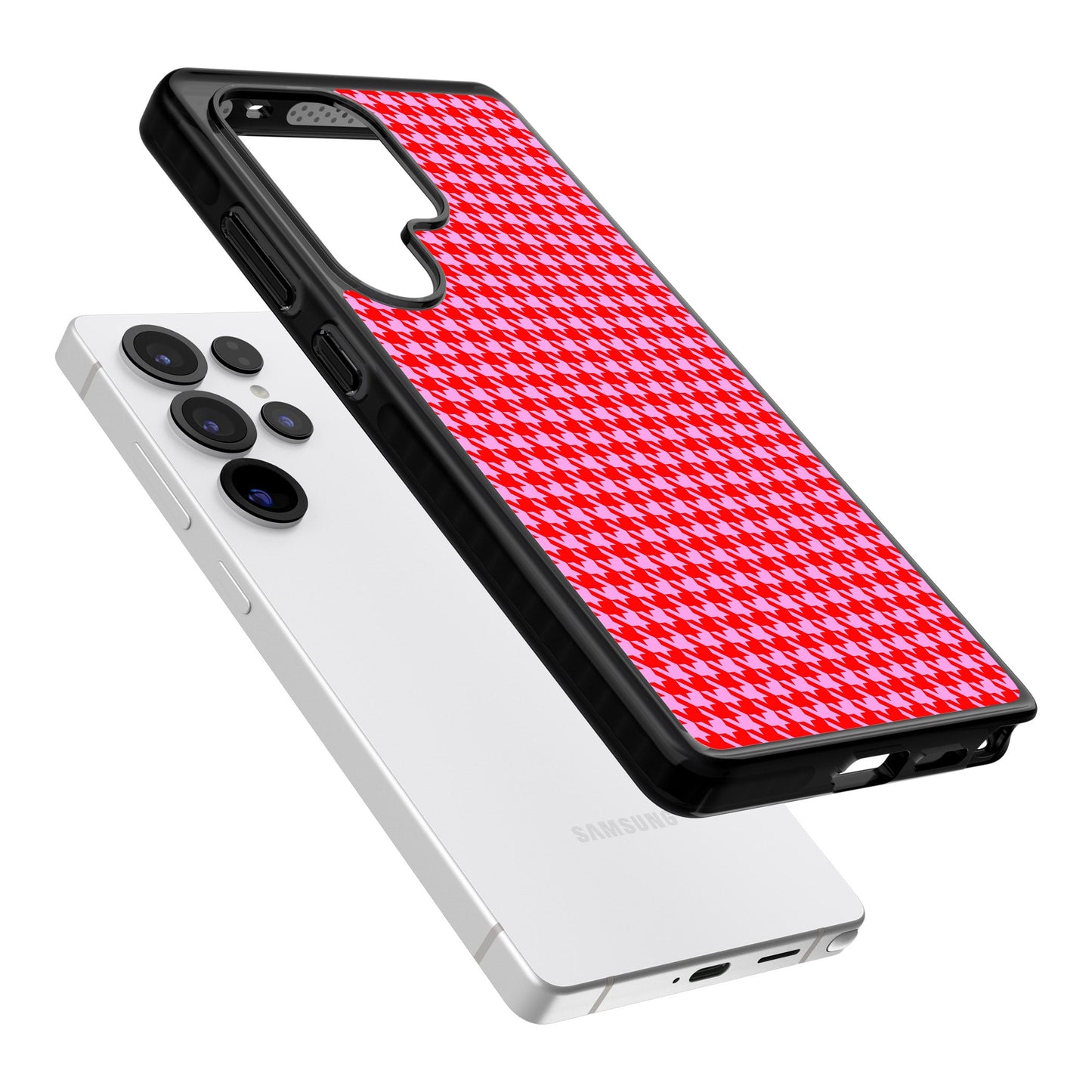 Pied-de-poule rose fluo et rouge